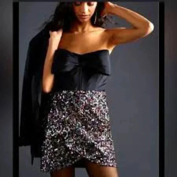 Anthropologie Atsu Sequined Bow Mini Strapless Dress Plus Size 16W - Picture 1 of 16